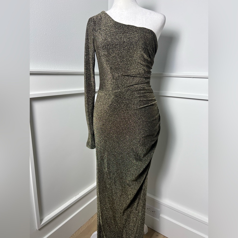 Elegant One-Shoulder  Lulus gold/ black Dress size S - Picture 8 of 10